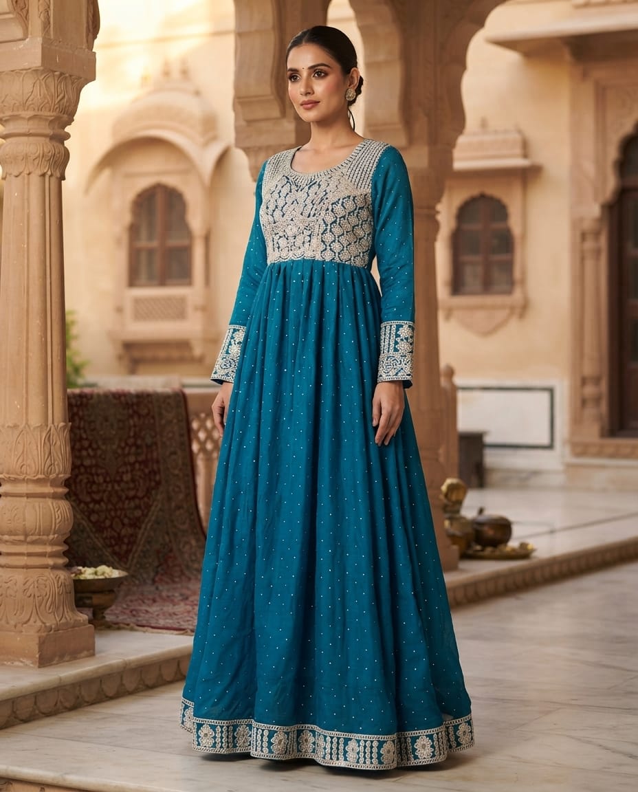Rimjhim NXT Teal Embroidered Anarkali Gown